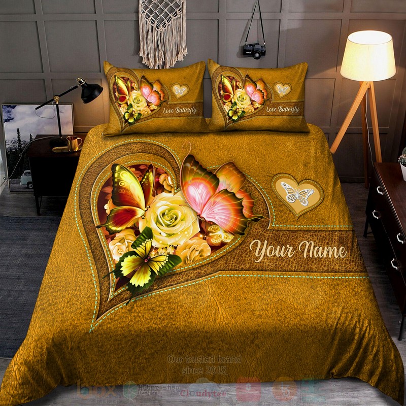 Butterfly-Flower Heart Custom Name Yellow Bedding Set Butterfly-Flower Heart Custom Name Yellow Bedding Set