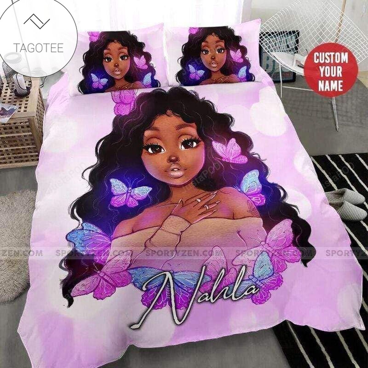 Butterfly Pink Black Girl Personalized Name Duvet Cover Bedding Set Butterfly Pink Black Girl Personalized Name Duvet Cover Bedding Set