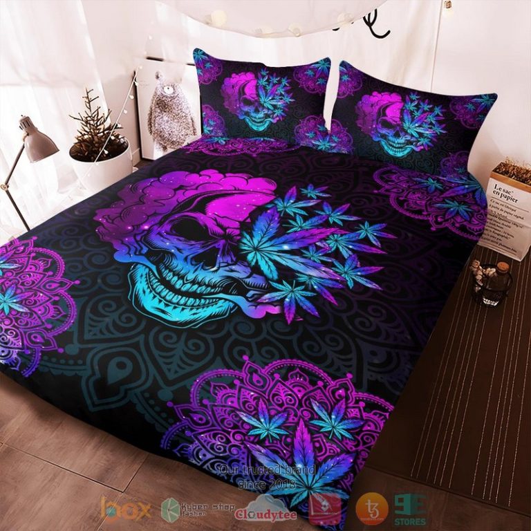 Cannabis-Skull-Pattern-Purple-Bedding-Set-2
