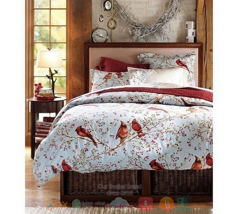 Cardinal Flowers White Bedding Set Cardinal Flowers White Bedding Set