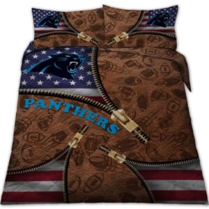 Carolina Panthers Nfl American Flag Leather Pattern Bedding Set
