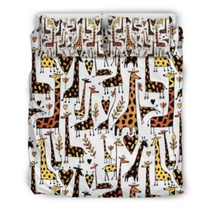 Cartoon Giraffe Pattern Print Duvet Cover and Pillowcase Set Bedding Set
