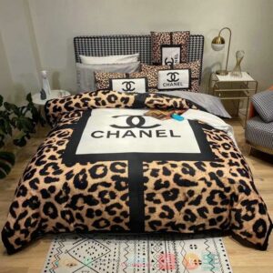 Chanel Cn Luxury Brand White Leopard Pattern Bedding Set