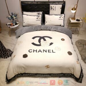 Chanel Luxury Brand Flowers White Bedding Set