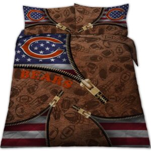 Chicago Bears Nfl American Flag Leather Pattern Bedding Set