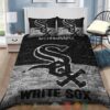 Chicago White Sox Mlb Brick Pattern Black Grey Bedding Set