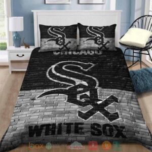 Chicago White Sox Mlb Brick Pattern Black Grey Bedding Set