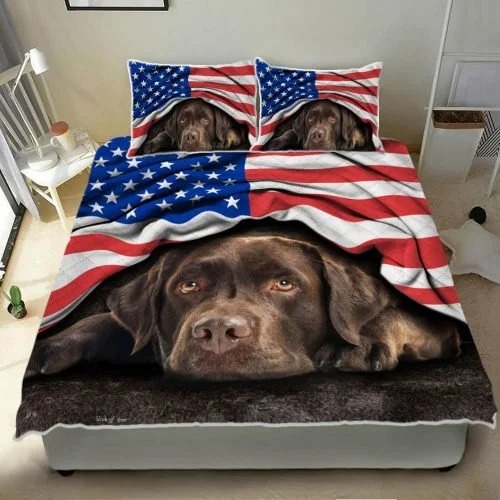 Chocolate Labrador American Patriot Quilt Bedding Set Chocolate Labrador American Patriot Quilt Bedding Set