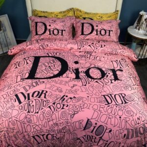 Christian Dior Black Pattern Pink Duvet Cover Bedding Set