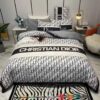 Christian Dior Black Pattern White Duvet Cover Bedding Set