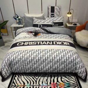 Christian Dior Black Pattern White Duvet Cover Bedding Set