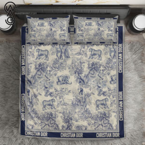 Christian Dior Blue Logo Full Print Bedding Set