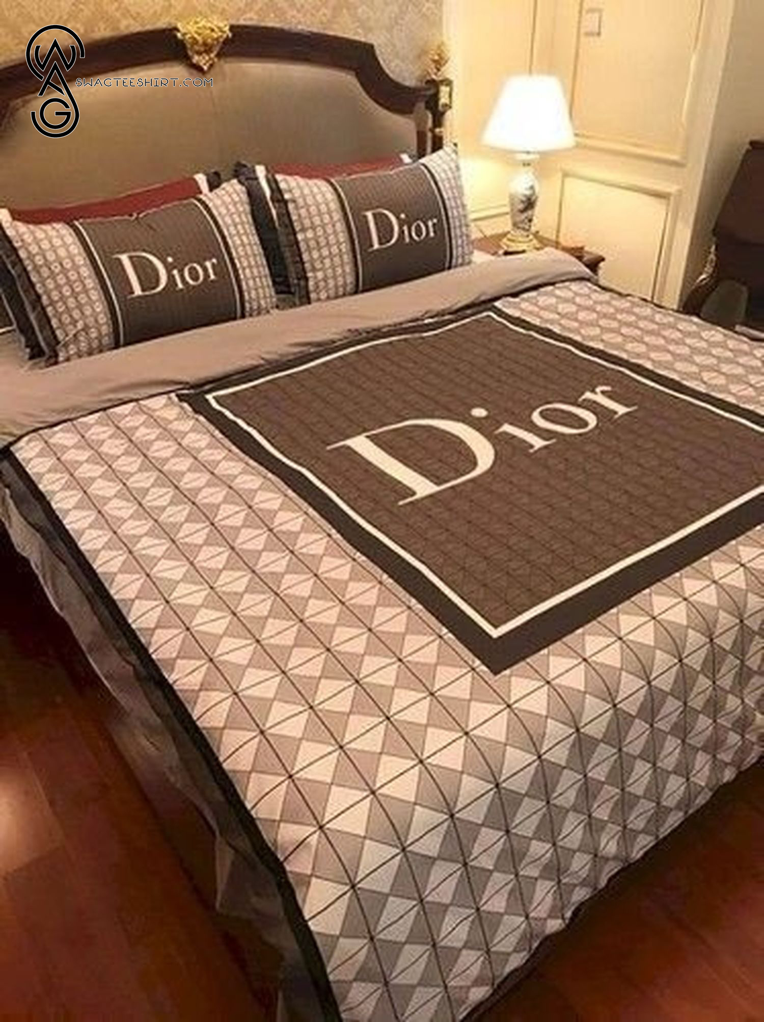 Christian Dior Light Brown Logo All Over Print Bedding Set Christian Dior Light Brown Logo All Over Print Bedding Set