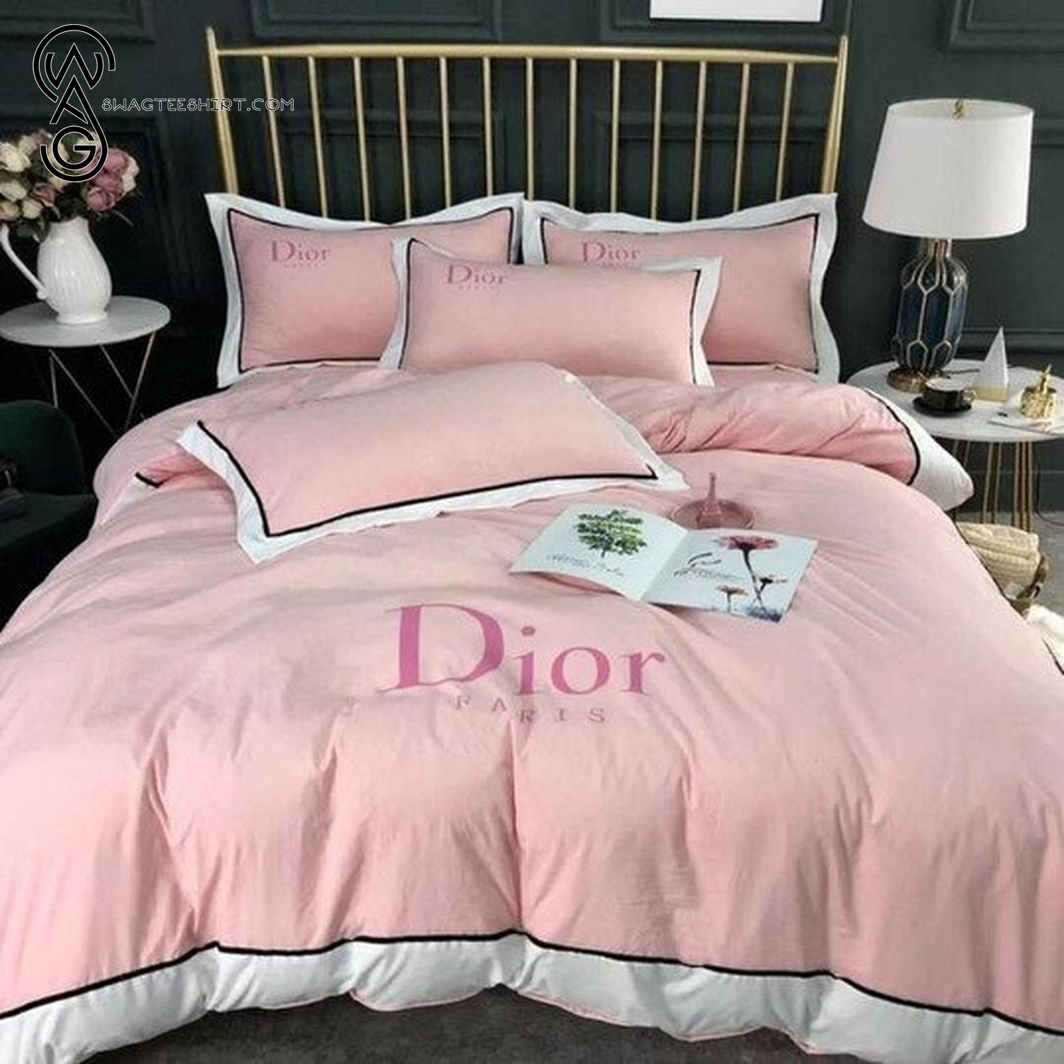 Christian Dior Light Pink Logo All Over Print Bedding Set Christian Dior Light Pink Logo All Over Print Bedding Set