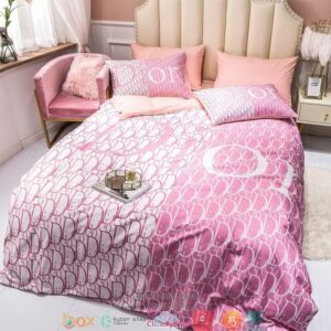 Christian Dior Pink And White Duvet Cover Bedding Set