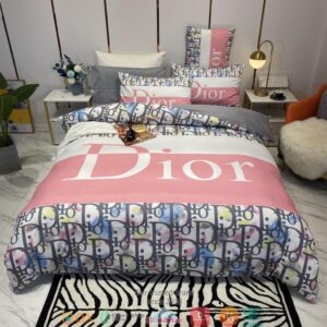 Christian Dior Pink Blue Duvet Cover Bedding Set
