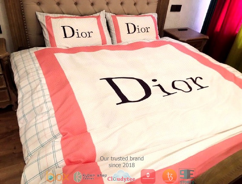 Christian Dior White Pink Border Duvet Cover Bedding Set Christian Dior White Pink Border Duvet Cover Bedding Set