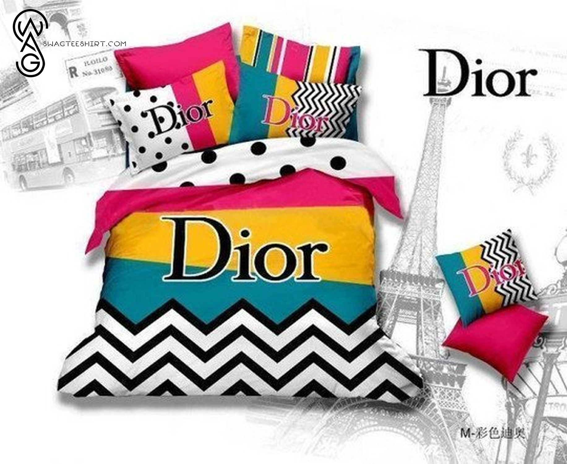 Christian Dior Yellow Pink Logo All Over Print Bedding Set Christian Dior Yellow Pink Logo All Over Print Bedding Set