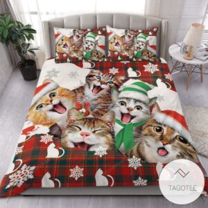 Christmas Cats Over Printed Bedding Set-
