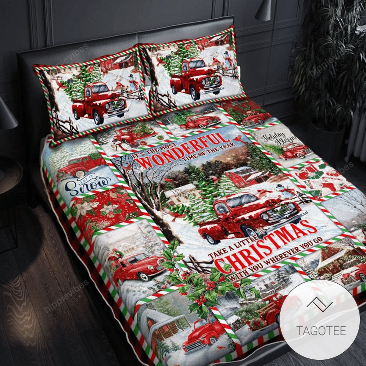 Christmas Red Truck All Hearts Come Home For Quilt Bedding Set Christmas Red Truck All Hearts Come Home For Quilt Bedding Set