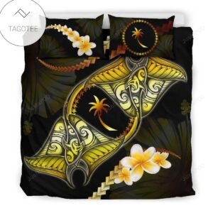 Chuuk Bedding Set Plumeria Polynesian Manta Ray Yellow A18