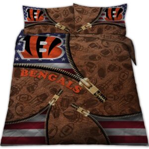 Cincinnati Bengals Nfl American Flag Leather Pattern Bedding Set