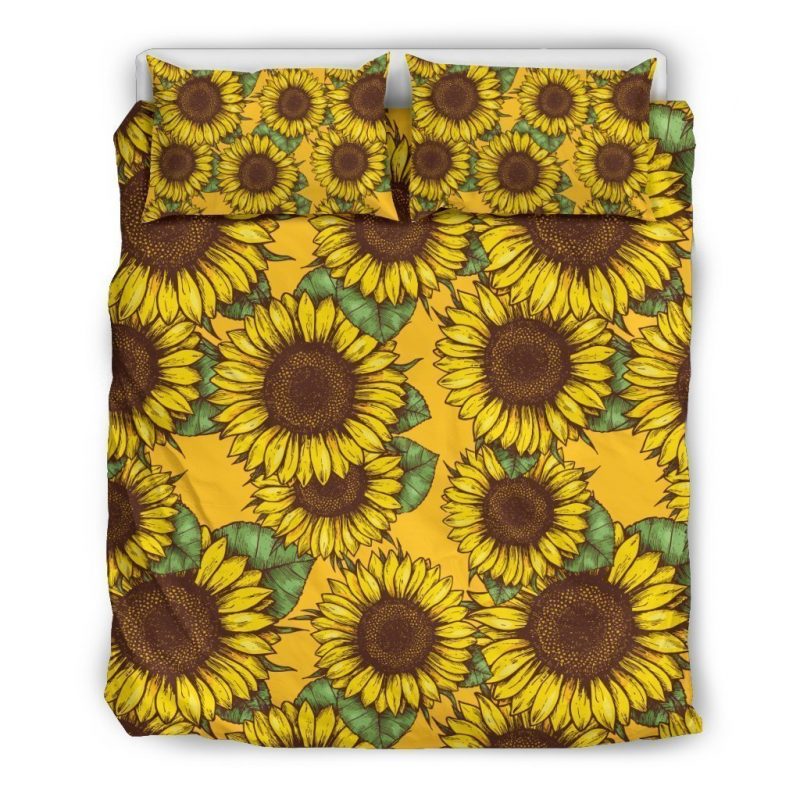 Classic Vintage Sunflower Pattern Print Duvet Cover and Pillowcase Set Bedding Set Classic Vintage Sunflower Pattern Print Duvet Cover and Pillowcase Set Bedding Set