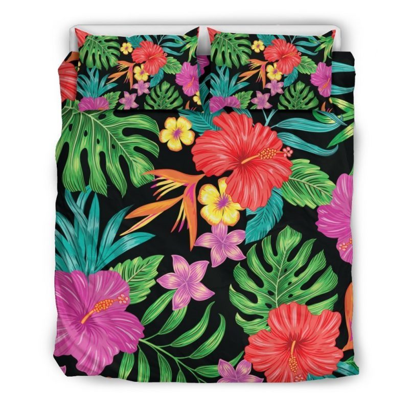 Colorful Hibiscus Flowers Pattern Print Duvet Cover and Pillowcase Set Bedding Set Colorful Hibiscus Flowers Pattern Print Duvet Cover and Pillowcase Set Bedding Set