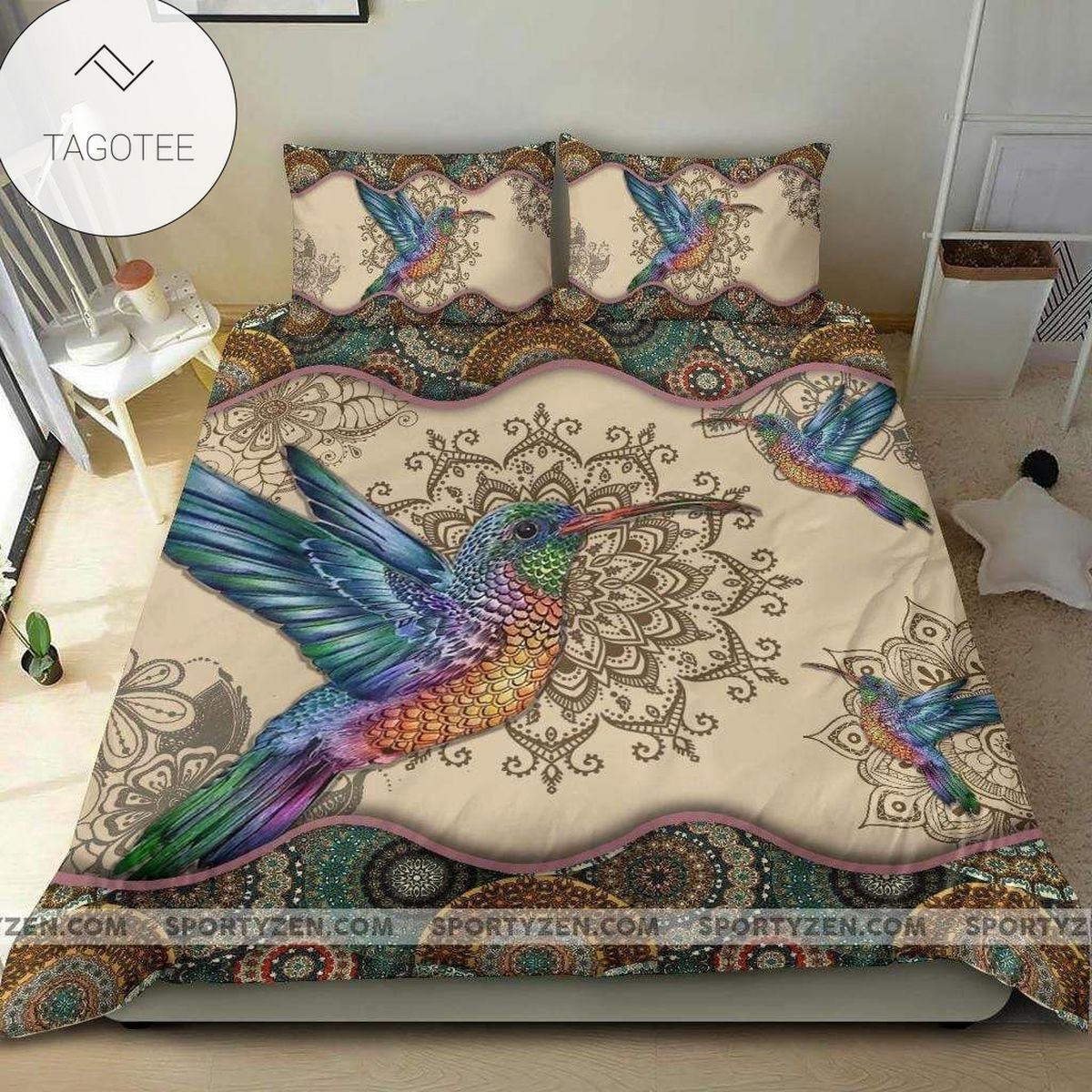 Colorful Hummingbird Mandala Duvet Cover Bedding Set Colorful Hummingbird Mandala Duvet Cover Bedding Set