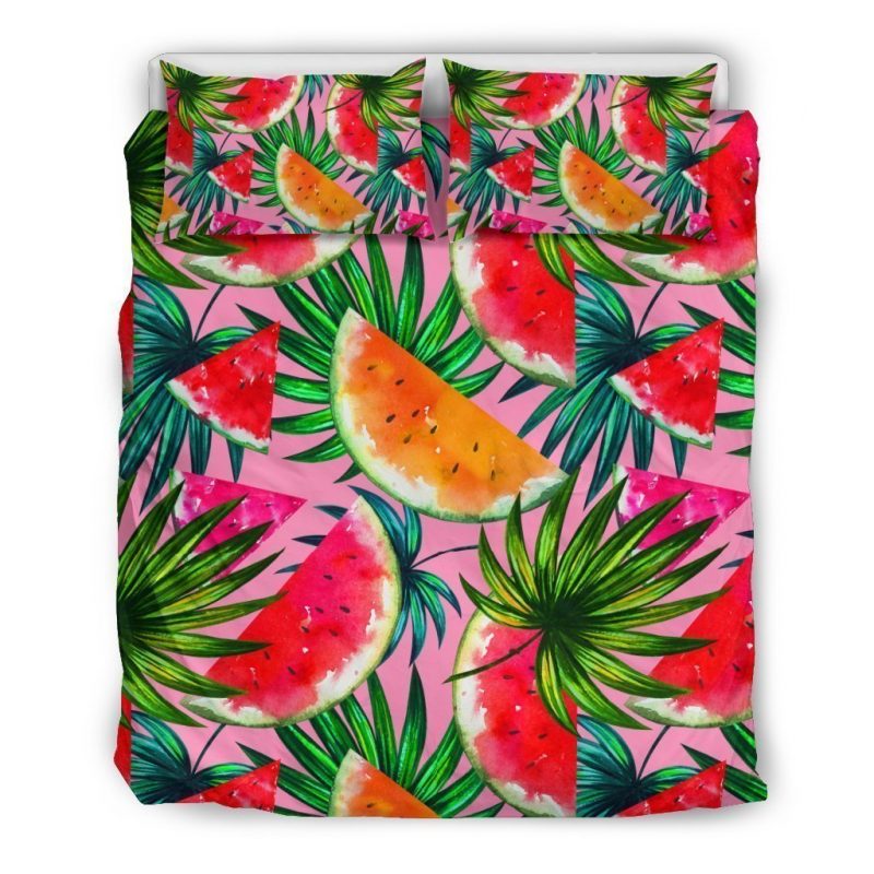 Colorful Leaf Watermelon Pattern Print Duvet Cover and Pillowcase Set Bedding Set Colorful Leaf Watermelon Pattern Print Duvet Cover and Pillowcase Set Bedding Set