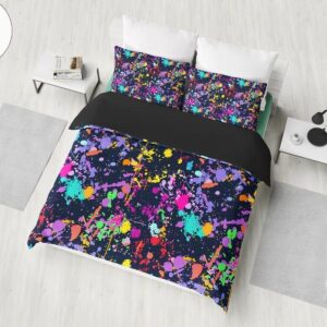 Colorful Paint Splatter Abstract Art Black Duvet Cover Bedding Set