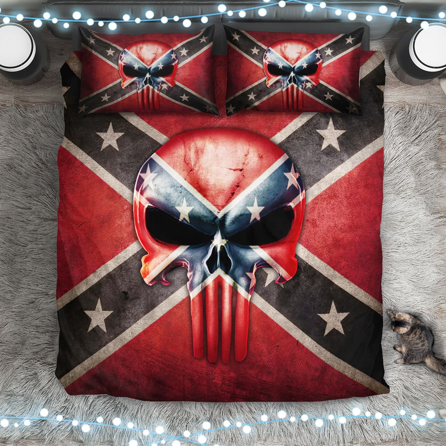 Confederate Punisher Skull Bedding Set Confederate Punisher Skull Bedding Set