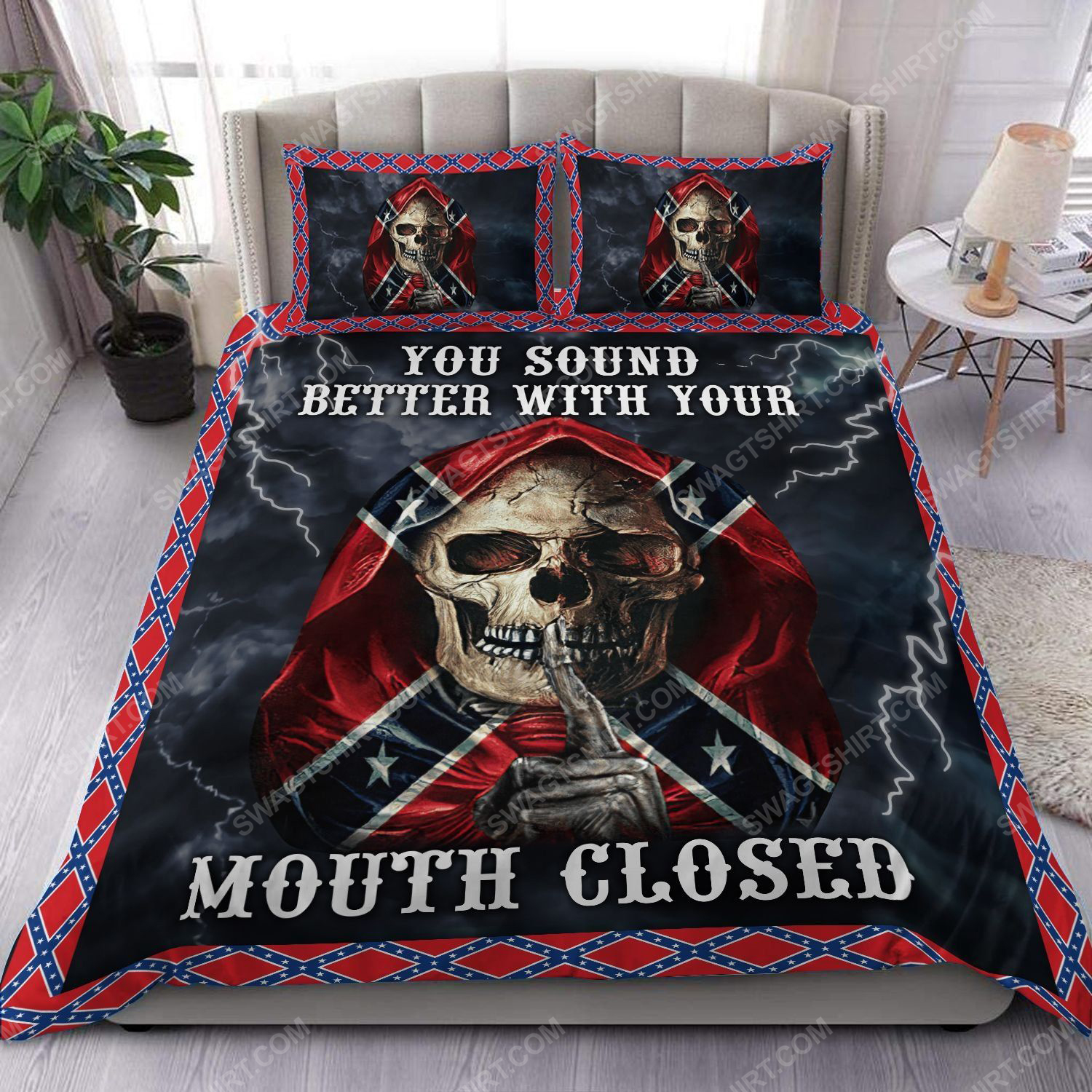 Confederate States You Sound Better With Your Mouth Closed Bedding Set Confederate States You Sound Better With Your Mouth Closed Bedding Set