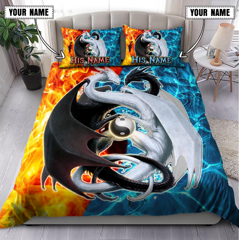 Couple-Ice-And-Fire-Dragon-Custom-Name-Quilt-Bedding-Set-1