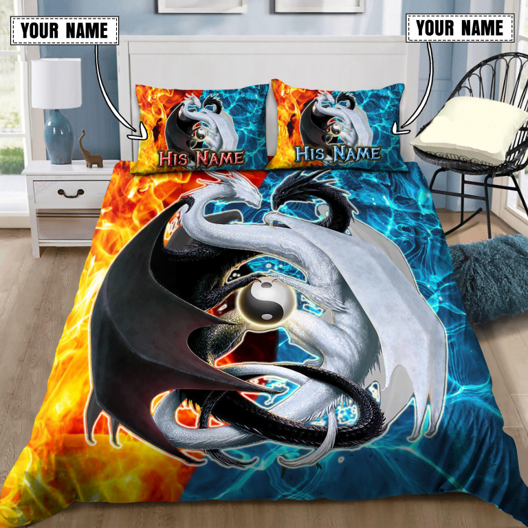 Couple-Ice-And-Fire-Dragon-Custom-Name-Quilt-Bedding-Set-2