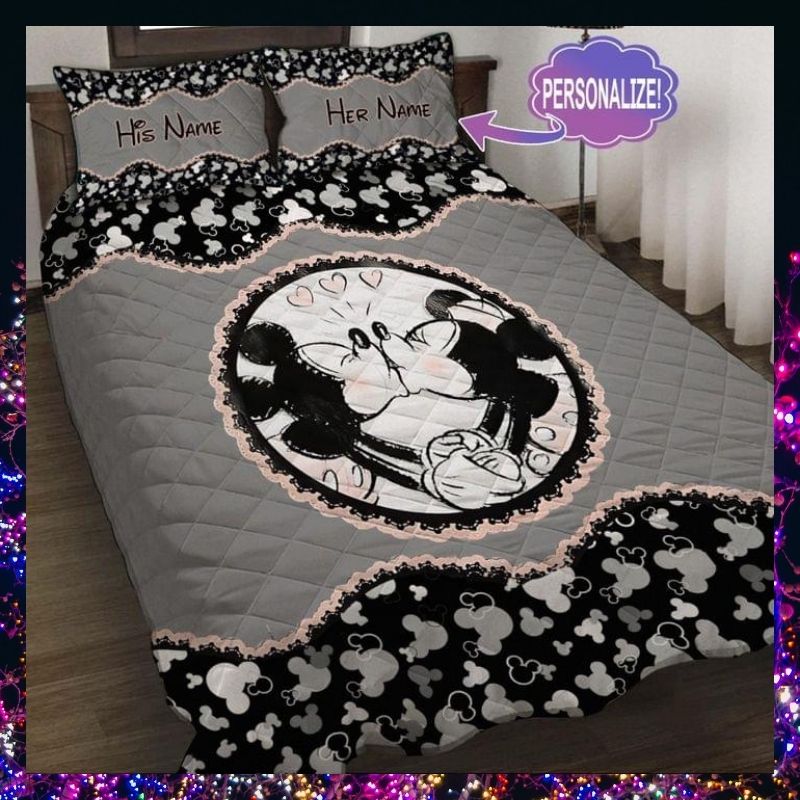 Couple Mickey Mouse Kissing Custom Personalized Name Quilt Bedding Set Couple Mickey Mouse Kissing Custom Personalized Name Quilt Bedding Set