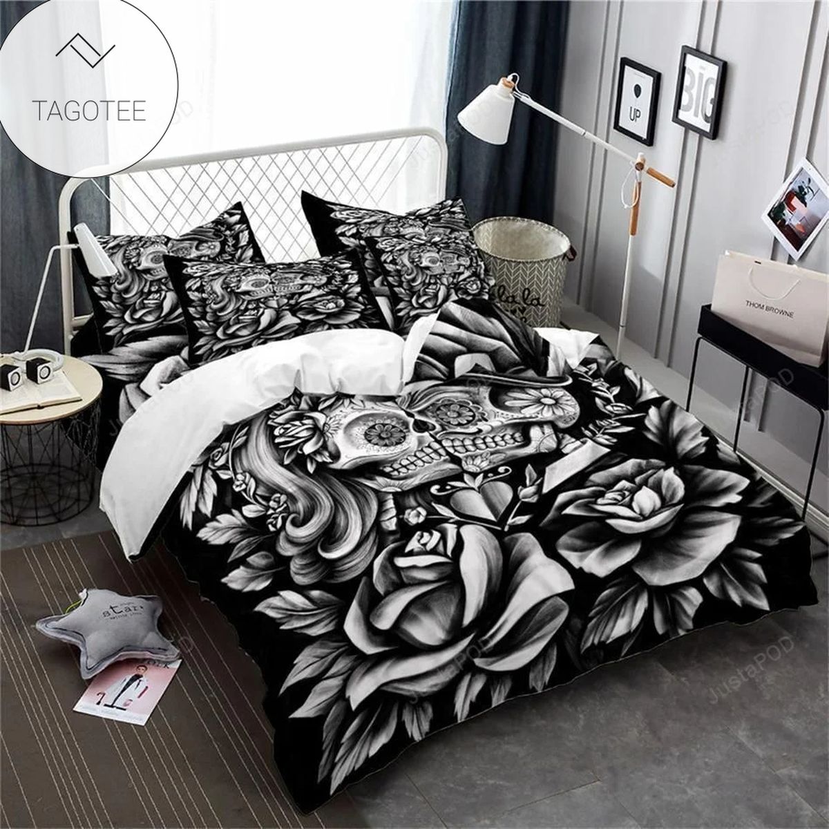 Couples Rose Sugar Skull King Queen Duvet Cover Bedding Set Couples Rose Sugar Skull King Queen Duvet Cover Bedding Set