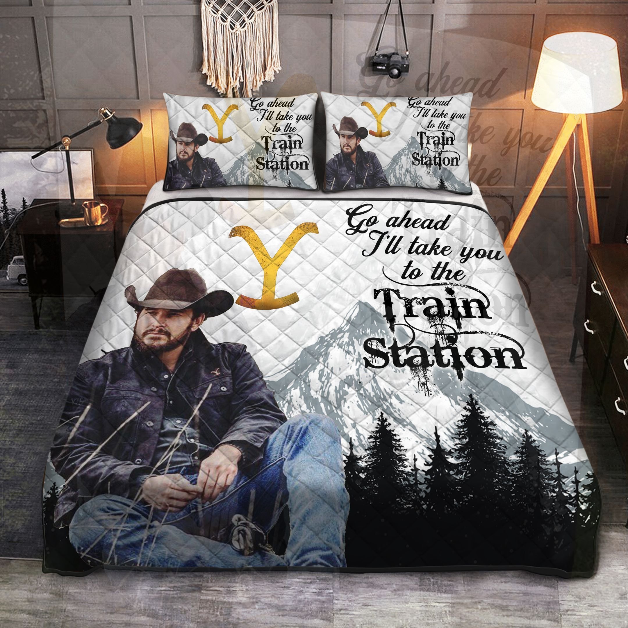 Cowboy Yellowstone Go Ahead Ill Take You To The Train Station Quilt Bedding Set Cowboy Yellowstone Go Ahead Ill Take You To The Train Station Quilt Bedding Set