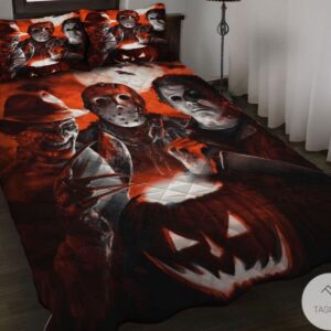 Creepy Friday The 13Th Pumpkin Quilt Bedding Set