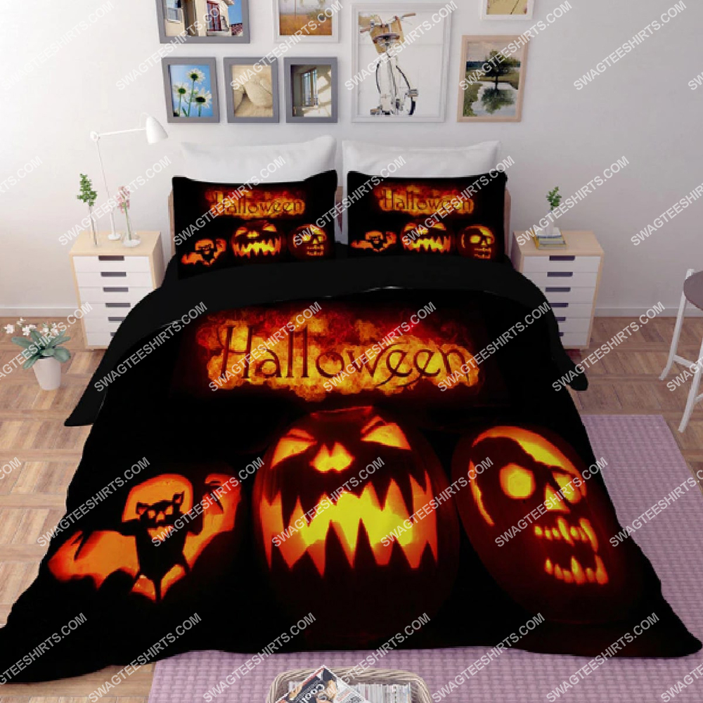 Creepy Pumpkins And Halloween Night Full Printing Bedding Set Creepy Pumpkins And Halloween Night Full Printing Bedding Set