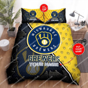 Custom Name Mlb Milwaukee Brewers All Over Print Bedding Set