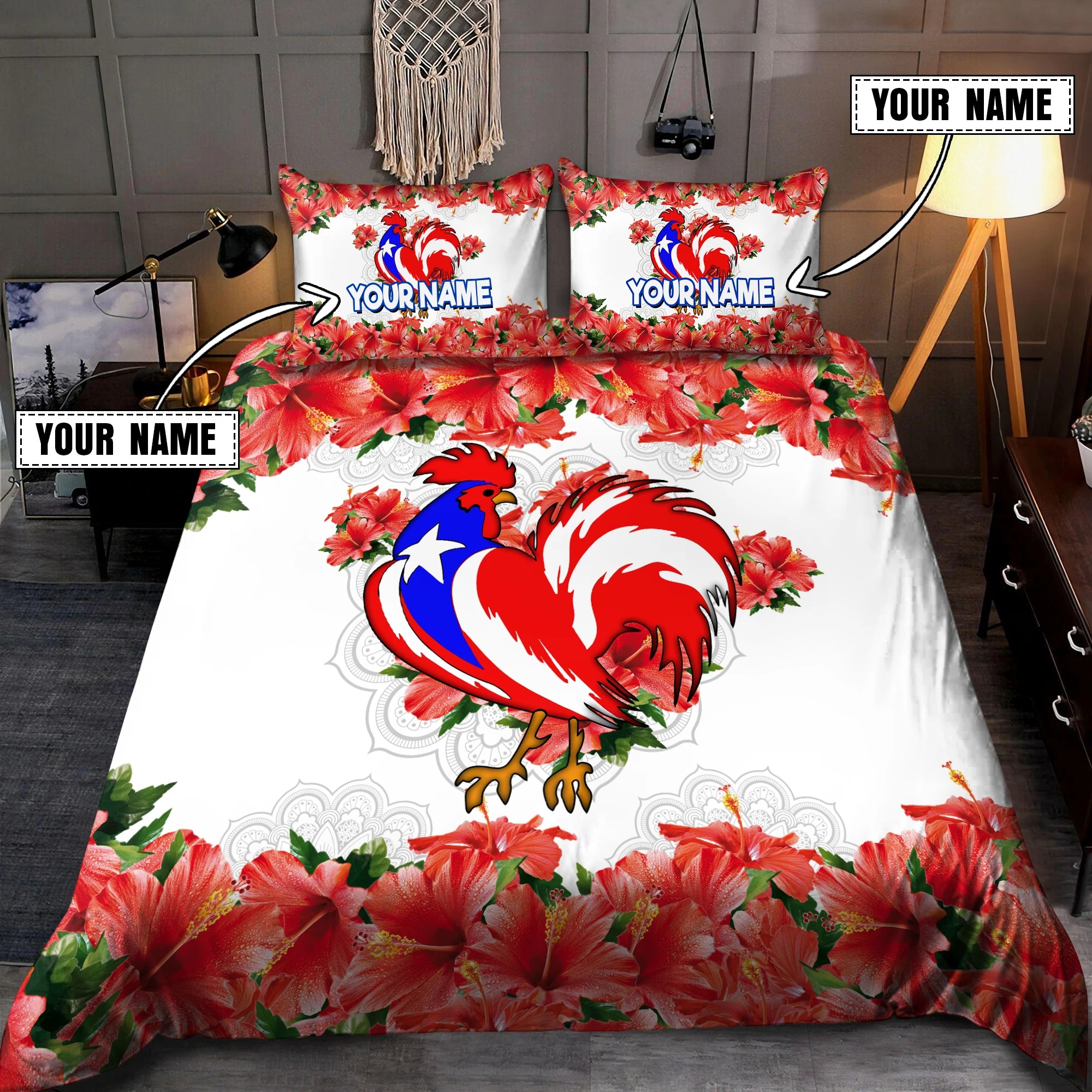Customize-Name-Rooster-Puerto-Rico-Bedding-Set-1