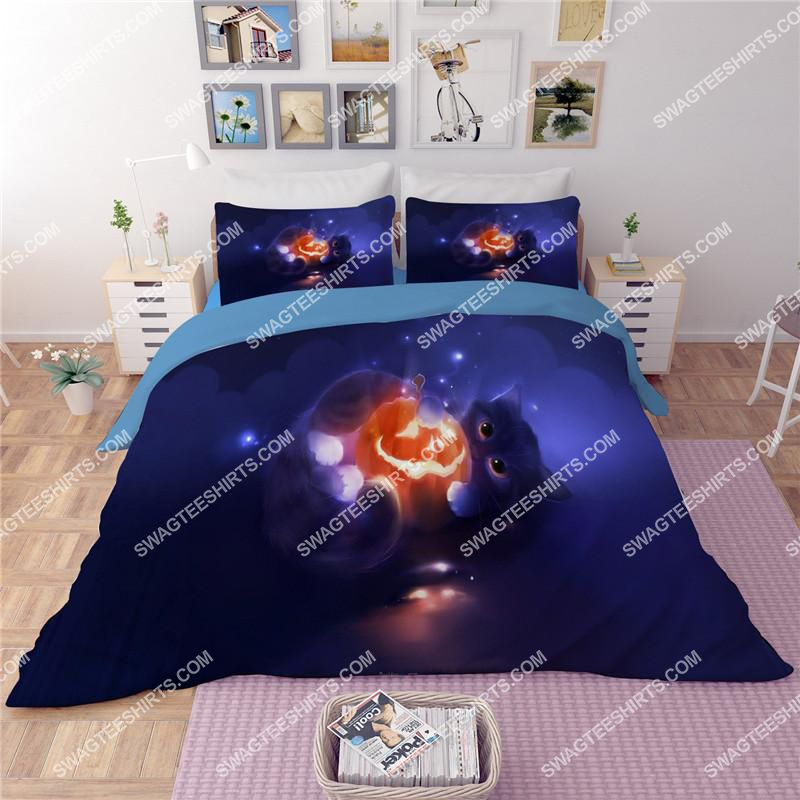 Cute Cat And Pumpkin Halloween Full Printing Bedding Set Cute Cat And Pumpkin Halloween Full Printing Bedding Set