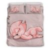Cute Cat Sleepy Head Duvet Cover and Pillowcase Set Bedding Set