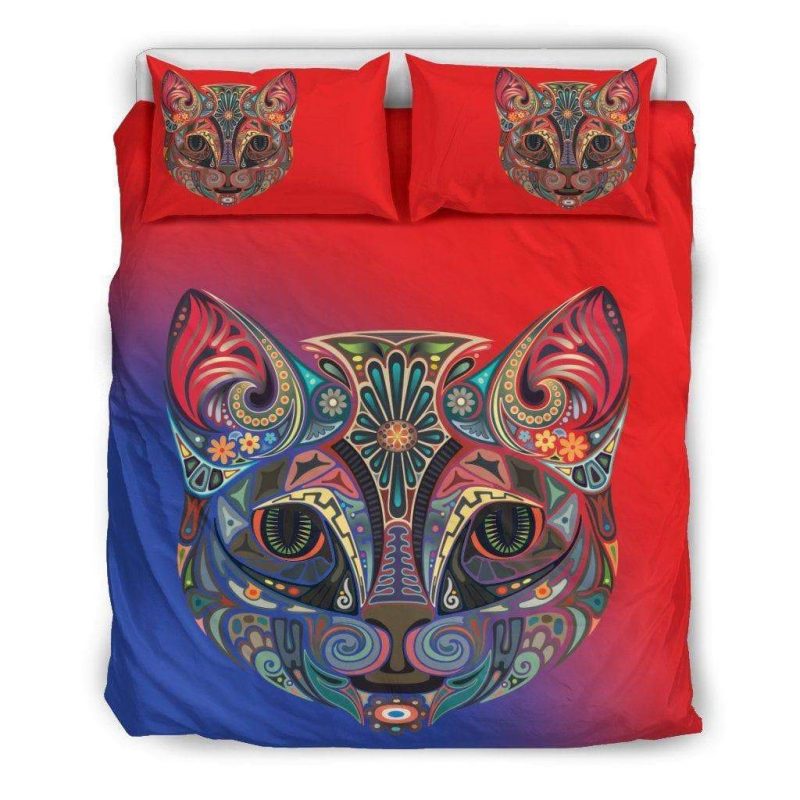 Cute Cat With Abstract Face Duvet Cover and Pillowcase Set Bedding Set Cute Cat With Abstract Face Duvet Cover and Pillowcase Set Bedding Set