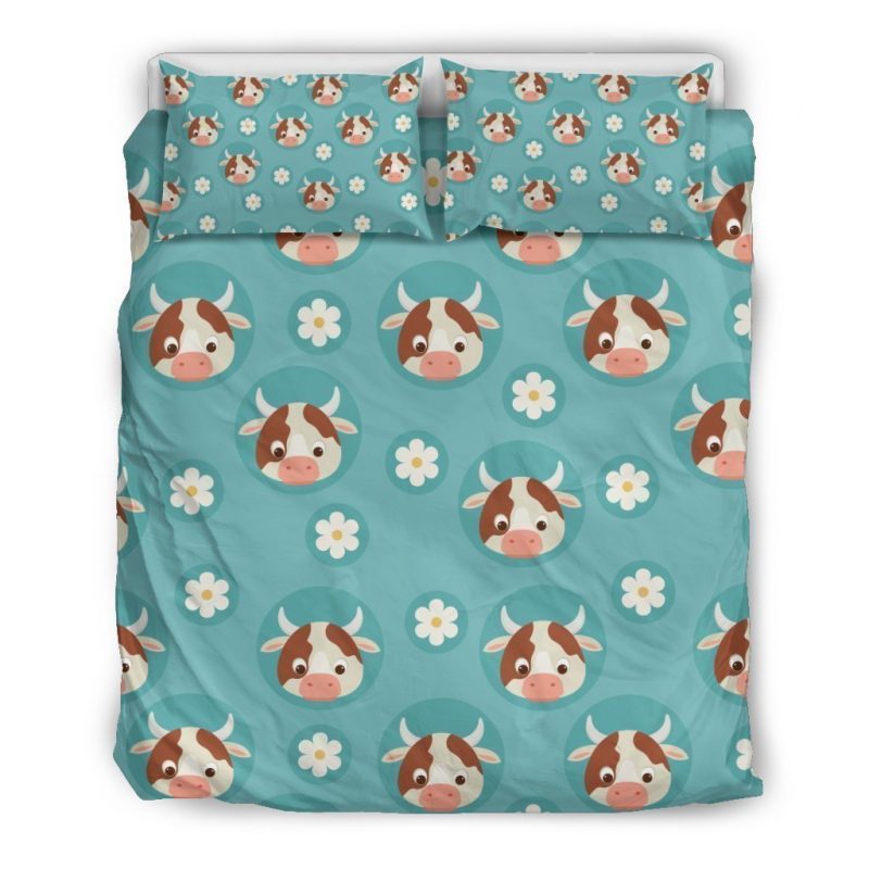Cute Cow And Daisy Flower Pattern Print Duvet Cover and Pillowcase Set Bedding Set Cute Cow And Daisy Flower Pattern Print Duvet Cover and Pillowcase Set Bedding Set