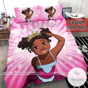 Cute Little Princess Black Girl African American Personalized Name Duvet Cover Bedding Set