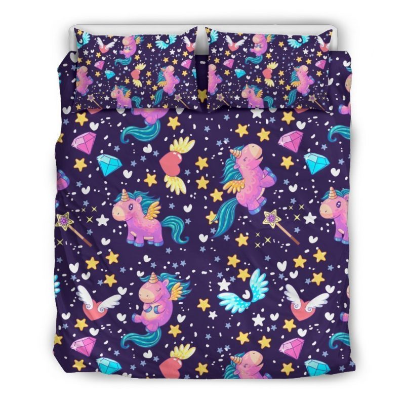 Cute Night Star Unicorn Pattern Print Duvet Cover and Pillowcase Set Bedding Set Cute Night Star Unicorn Pattern Print Duvet Cover and Pillowcase Set Bedding Set