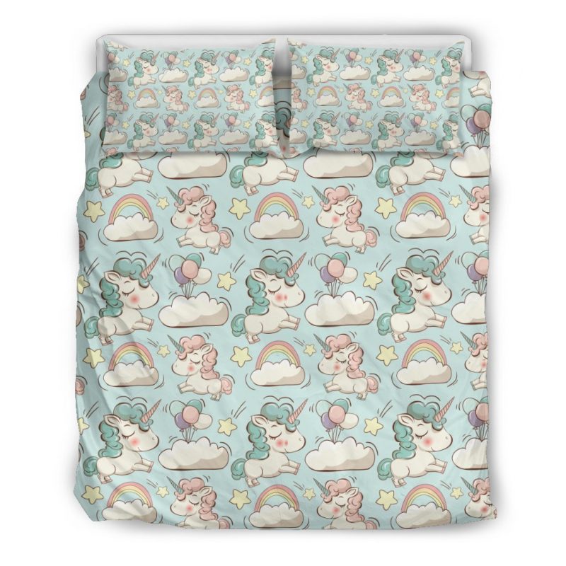Cute Rainbow Unicorn Pattern Print Duvet Cover and Pillowcase Set Bedding Set Cute Rainbow Unicorn Pattern Print Duvet Cover and Pillowcase Set Bedding Set