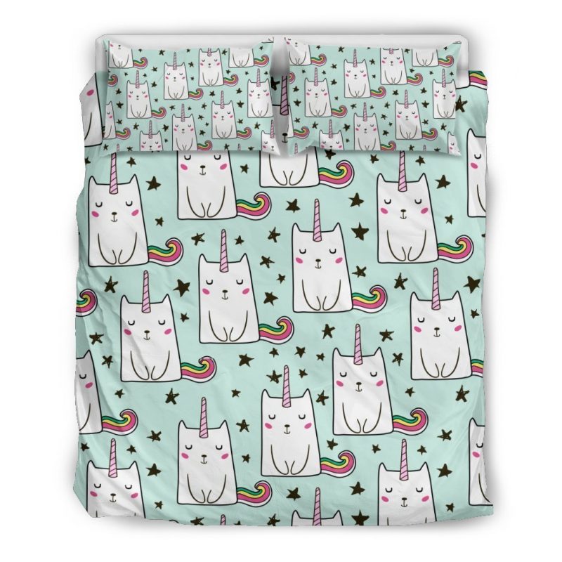 Cute Unicorn Cat Pattern Print Duvet Cover and Pillowcase Set Bedding Set Cute Unicorn Cat Pattern Print Duvet Cover and Pillowcase Set Bedding Set